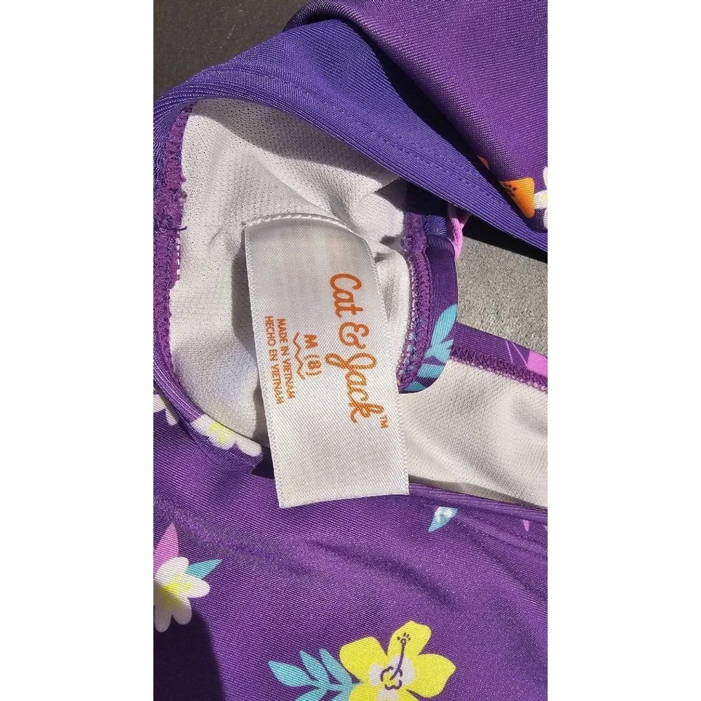 CAT & JACK Girls Purple Floral Bikini Size M (8) Ruffle Off-Shoulder‎ Sleeveless